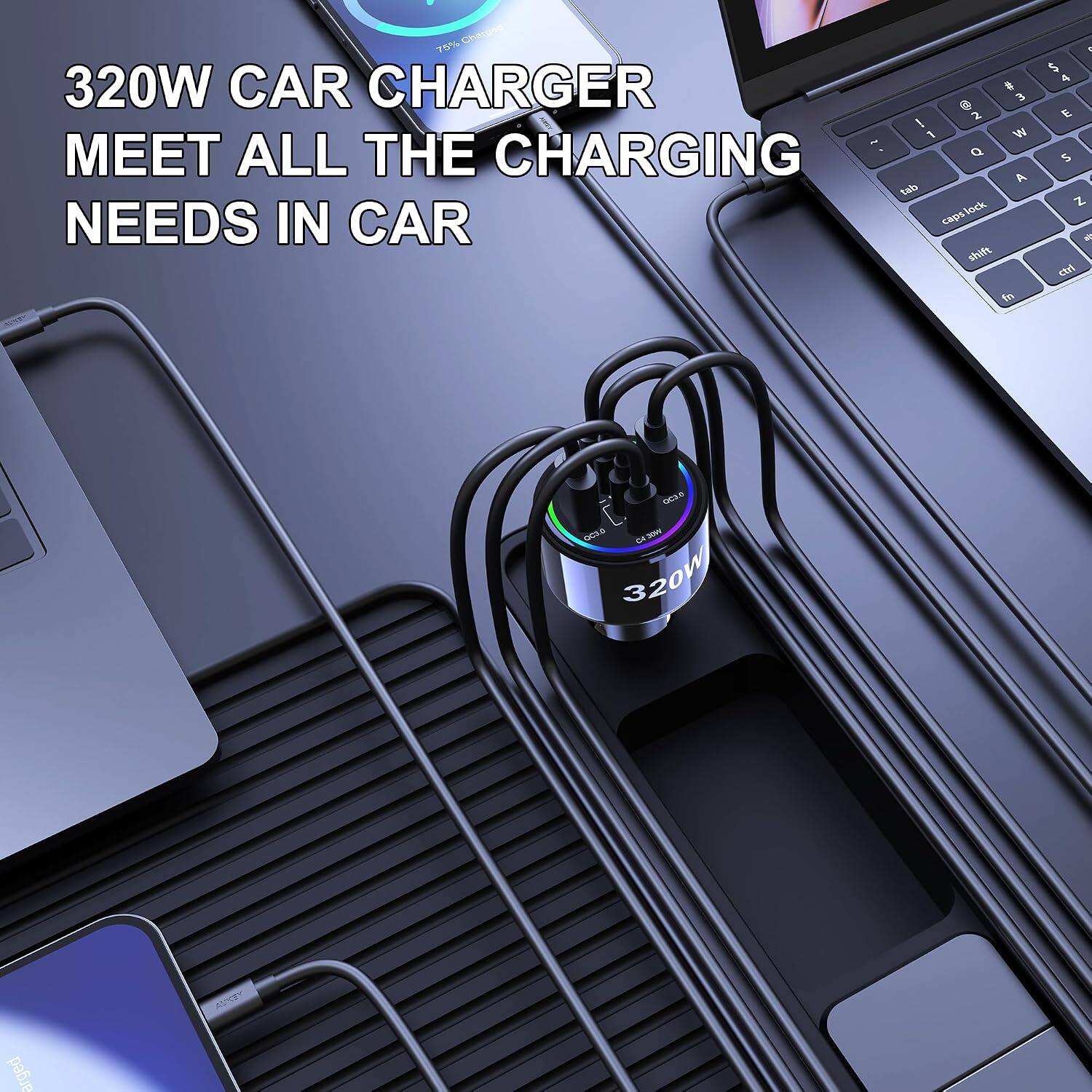 70% Cheraed 320W CAR CHARGER  
320W CAR CHARGER  
MEET ALL THE CHARGING NEEDS IN CAR