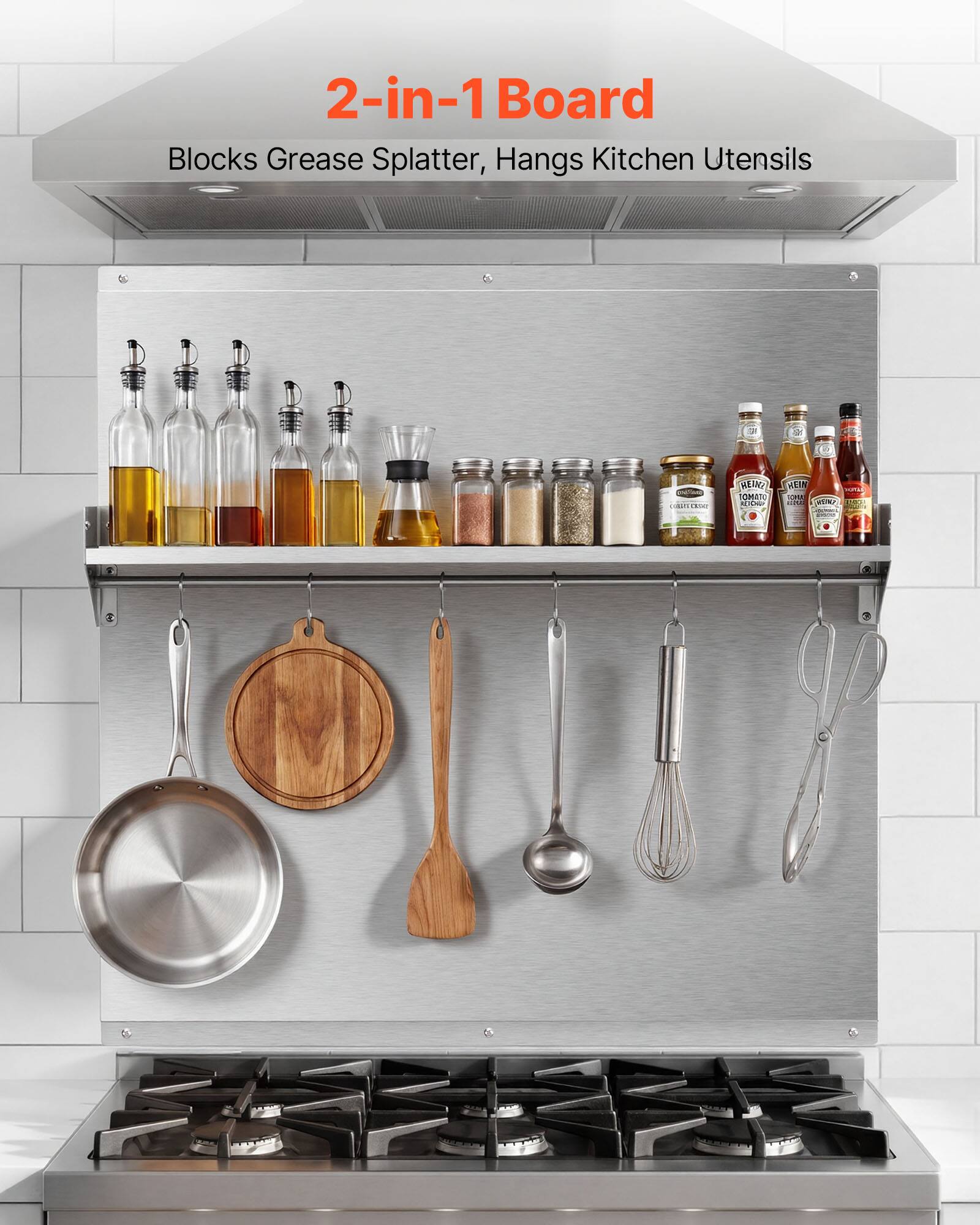 2-in-1 Board Blocks Grease Splatter, Hangs Kitchen Utensils