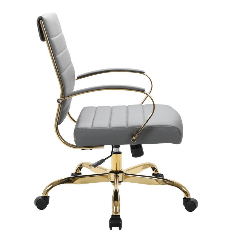 Alt View 4. LeisureMod - (Set of 2) Benmar Leather Office Chair with Gold Accents, Adjustable Height, Swivel Ergonomic Design for Home Office - Grey.