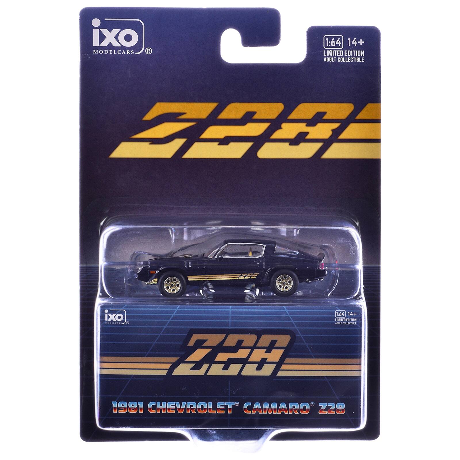 ixo MODELCARS  
1:64  
14+  
LIMITED EDITION  
ADULT COLLECTIBLE  

1981 CHEVROLET CAMARO Z28