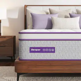 Sersper - 12 in. Medium Firm Hybrid Euro Top Full Size Mattress - Purple&White