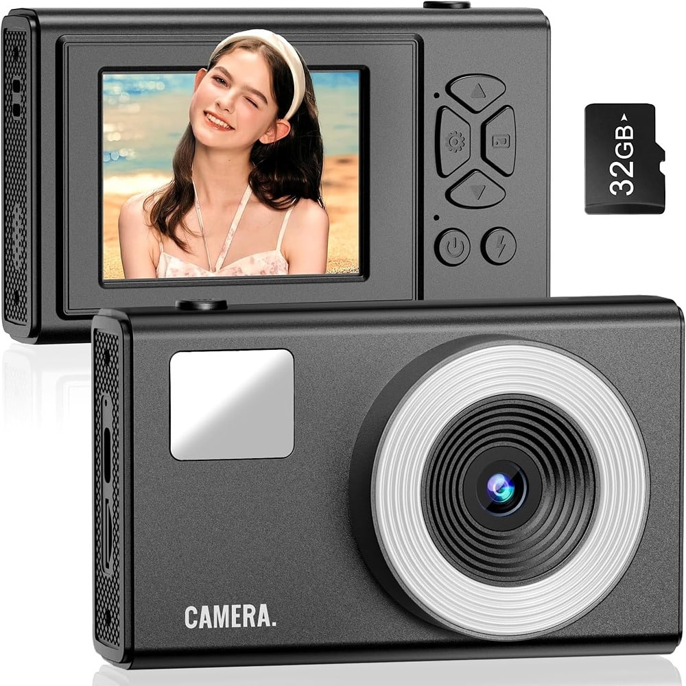 ACJPR - 48MP 4K Digital Camera, 16X Zoom, Anti-Shake, Compact for Kids (Black)