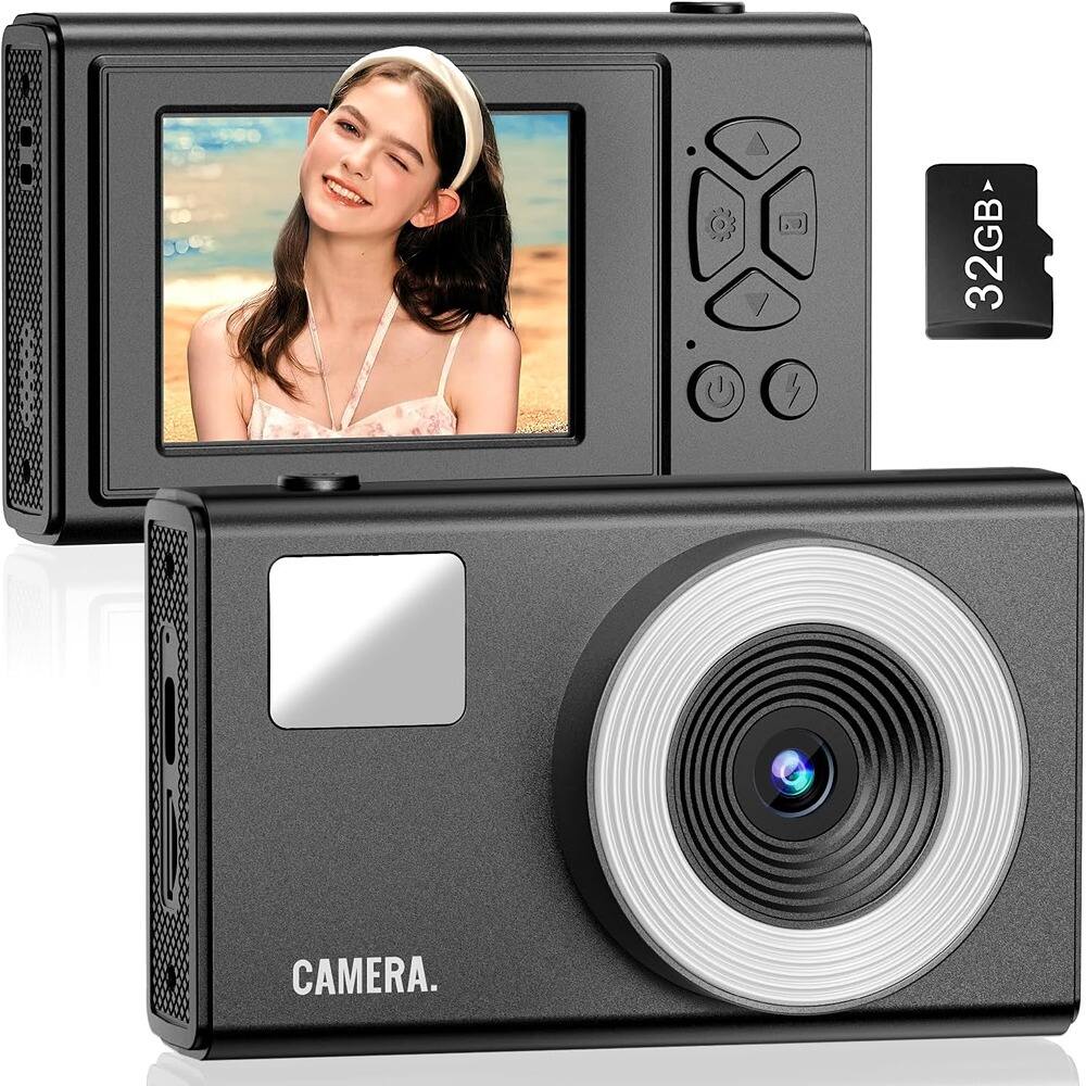 ACJPR - 48MP 4K Digital Camera, 16X Zoom, Anti-Shake, Compact for Kids (Black)