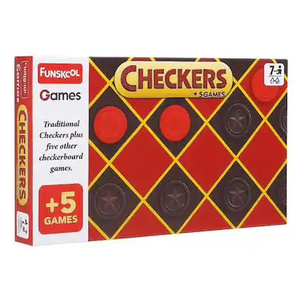 FUNSKCOL CHECKERS + 5 GAMES Games Traditional Checkers plus five other CHECKERS checkerboard games. +5 GAMES, 7+