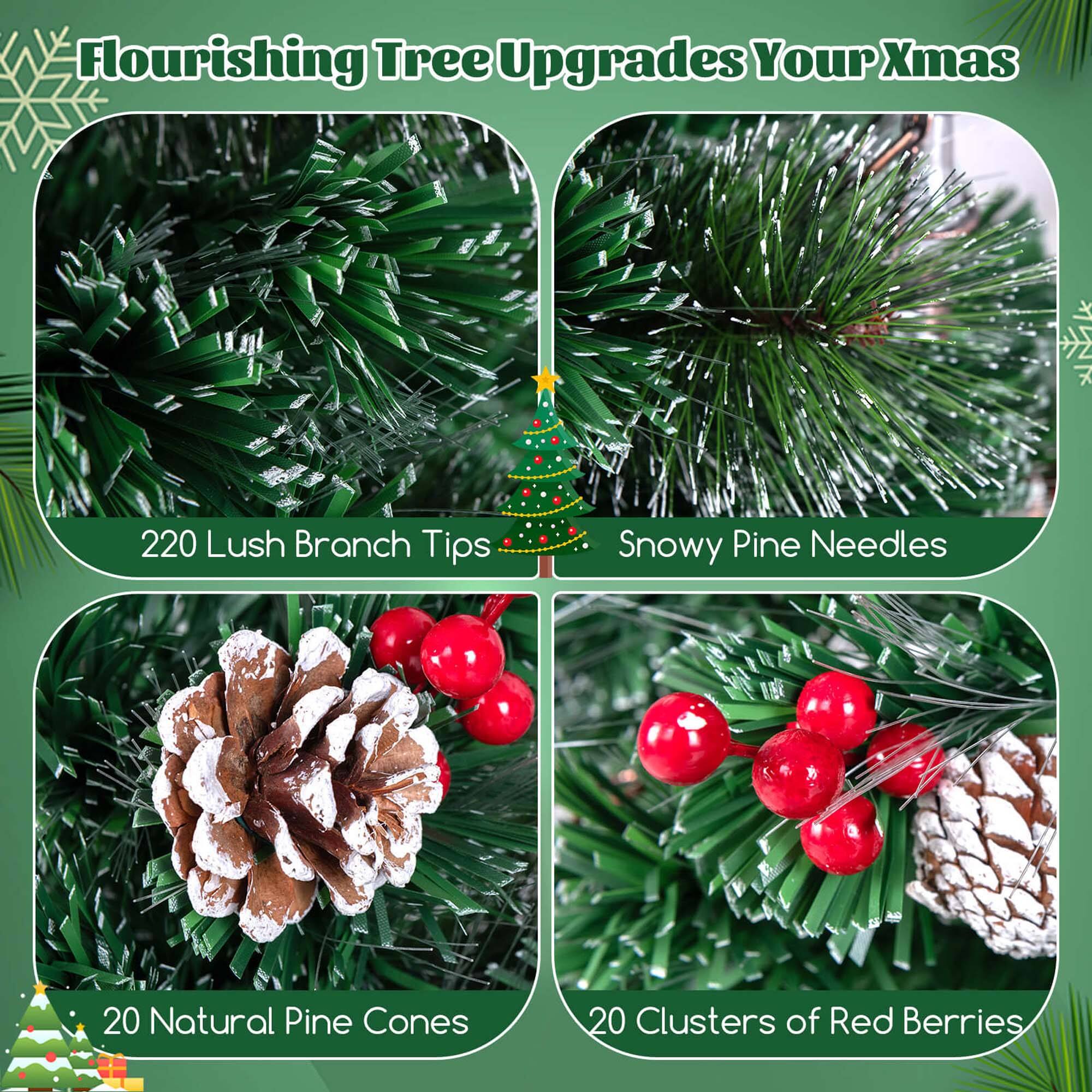 Flourishing Tree Upgrades Your Xmas

- 220 Lush Branch Tips
- Snowy Pine Needles
- 20 Natural Pine Cones
- 20 Clusters of Red Berries