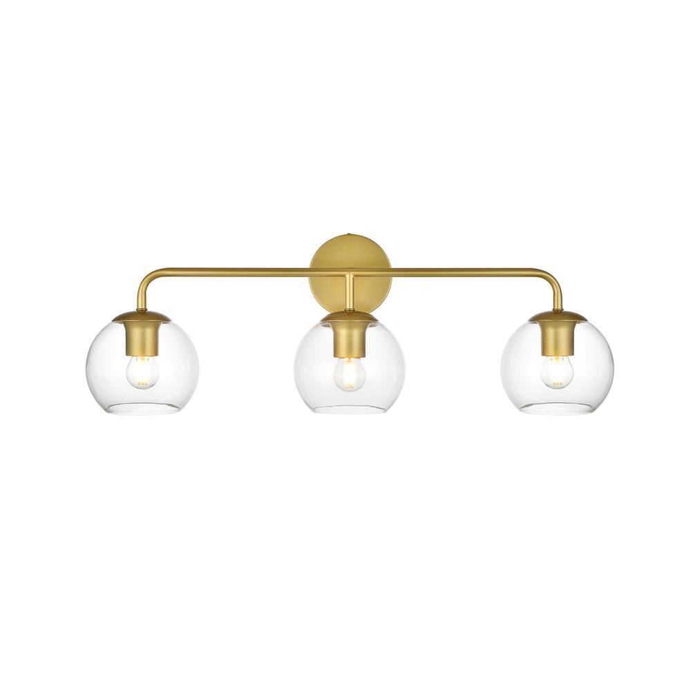 Alt View 2. Living District - Genesis 3 light Brass and Clear Bath Sconce - Brass And Clear.