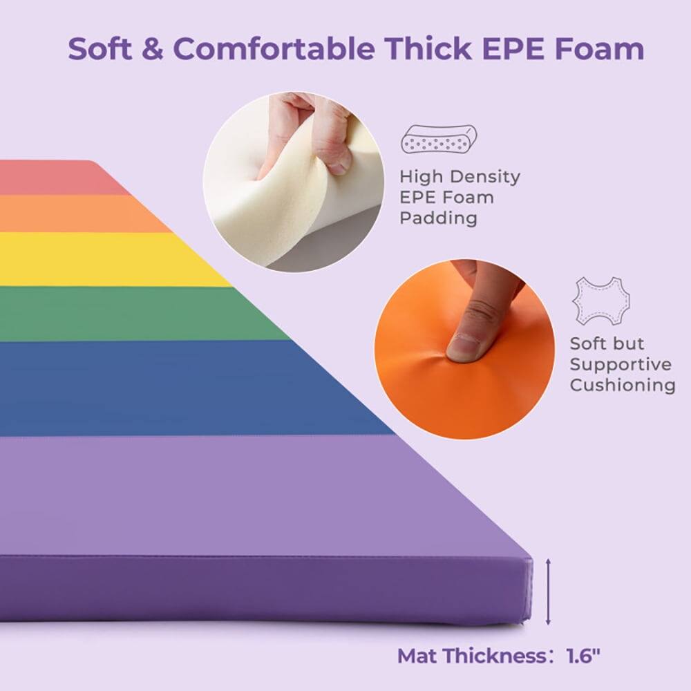 Soft & Comfortable Thick EPE Foam

- High Density EPE Foam Padding
- Soft but Supportive Cushioning

Mat Thickness: 1.6"