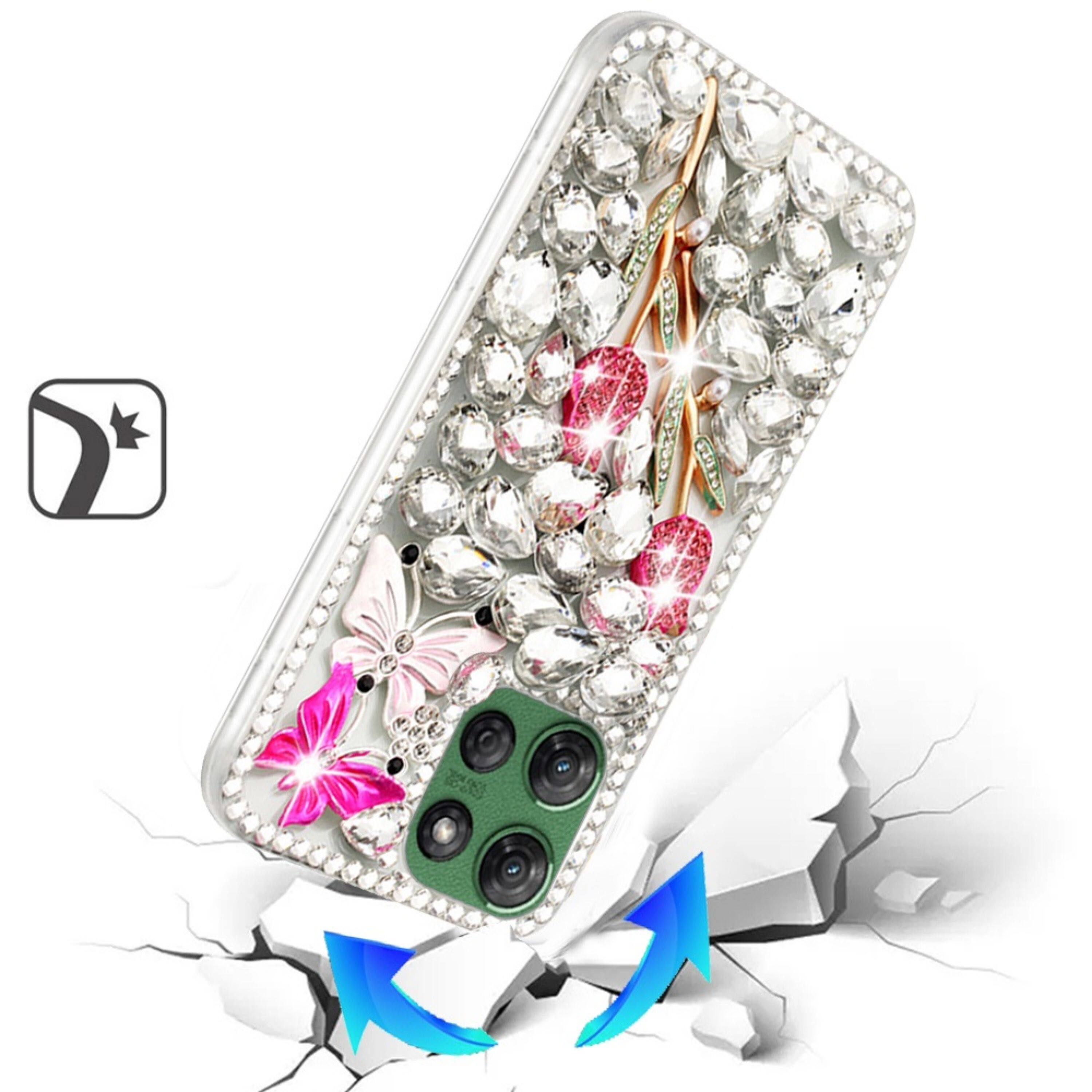 Left. Kitcheniva - Luxury 3D Faux Diamond Jewel Case With Tempered Glass For Moto G Power 2025/2026 Crystal Exquisite - Multicolor.