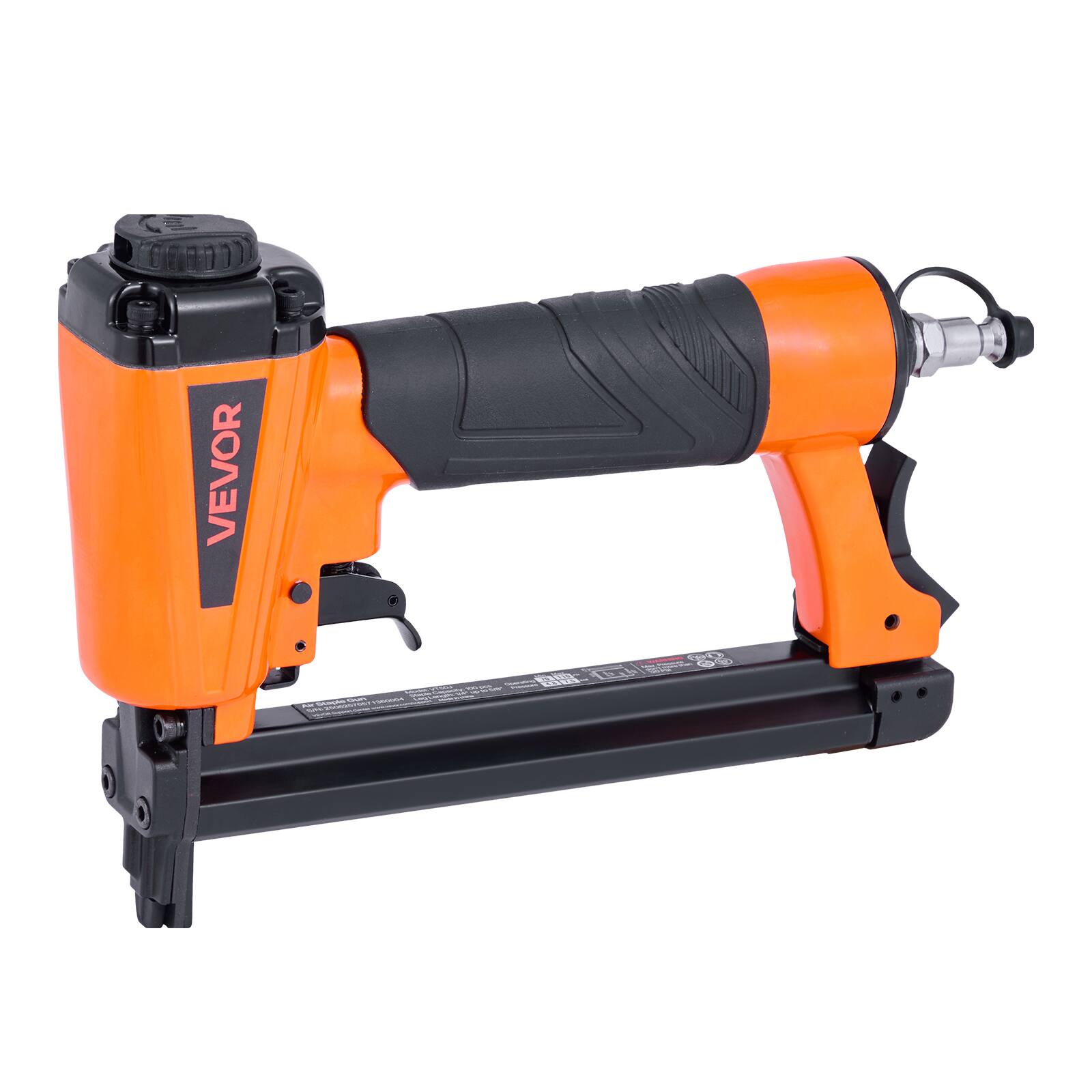 Alt View 5. VEVOR - Pneumatic Staple Gun, 20 Gauge T50 Pneumatic Upholstery Stapler for 7/16" Crown 5/32"-5/8" Length Staples, 70-110 PSI - Black;Orange.