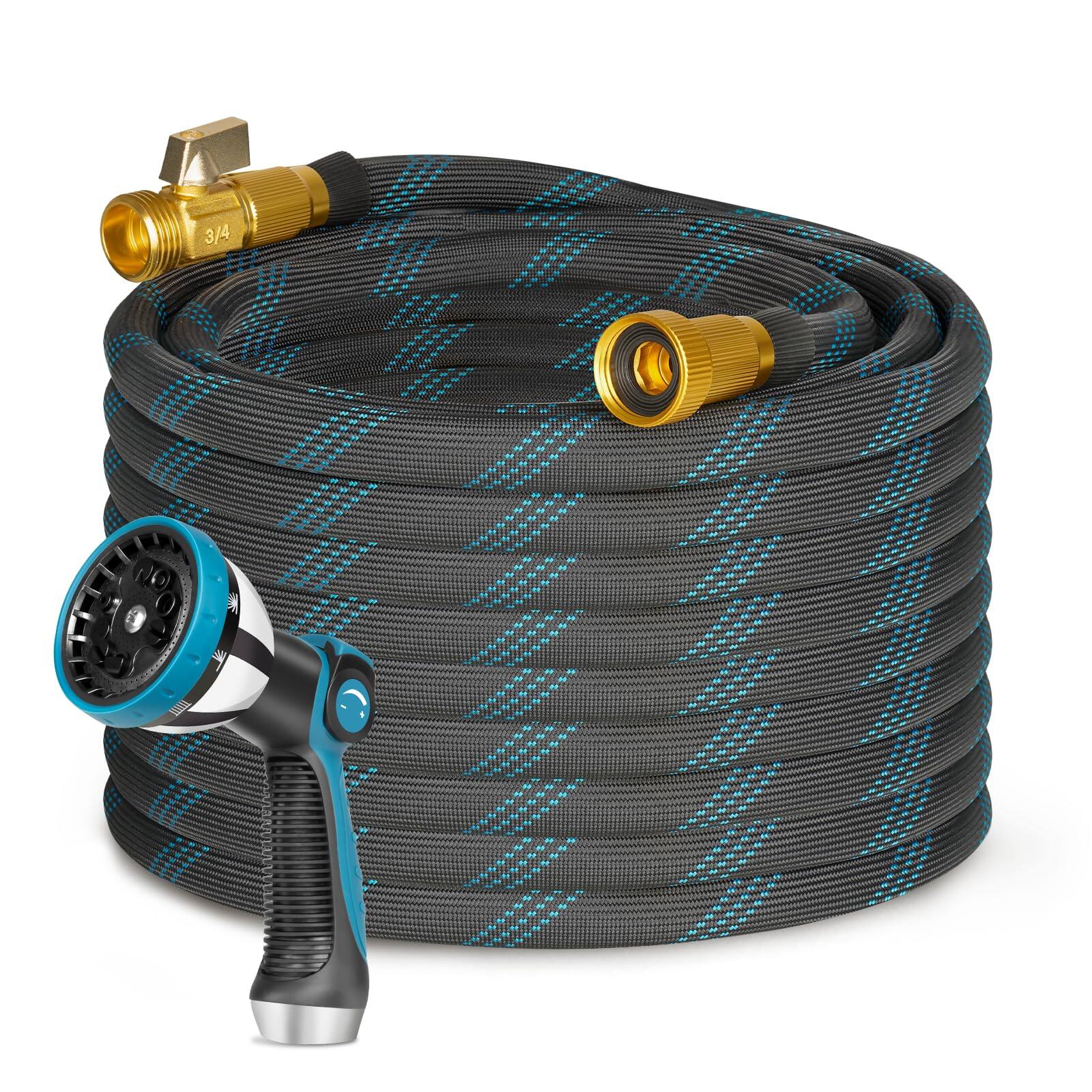 Front. JETRANSPORT - Metal Garden Hose Water 100ft Heavy Duty Stainless Steel Pipe With Sprayer & Nozzle Flexible Lightweight No Ki - 100FT Lightweight garden hose.