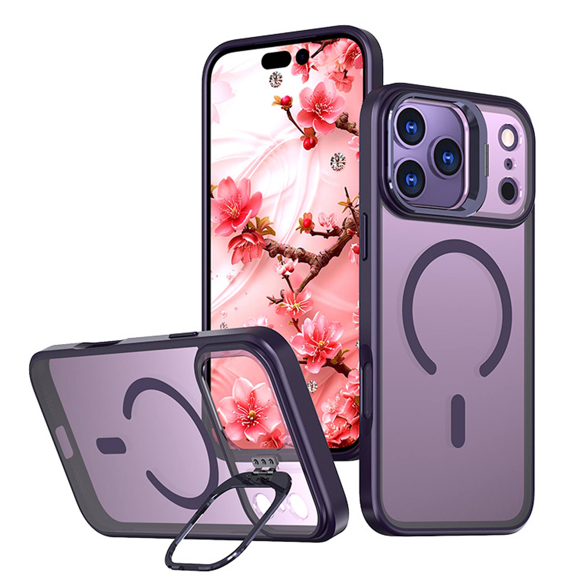 YONWAY - Magnetic Case Designed for iPhone 17 Pro Max, Translucent Matte Protective Cover with Camera Kickstand - Purple