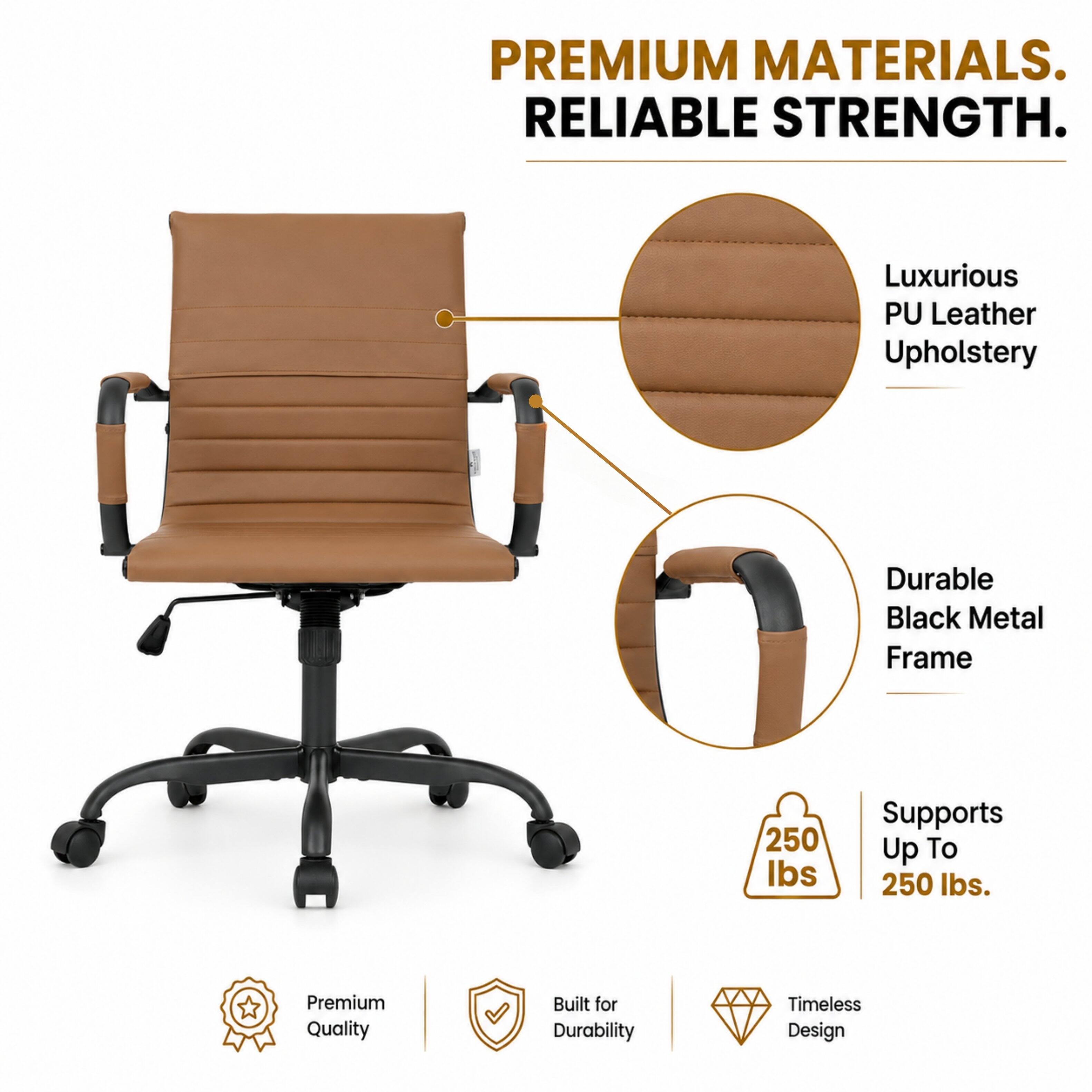 LeisureMod Harris Mid Back Leather Office Chair, Adjustable Height ...