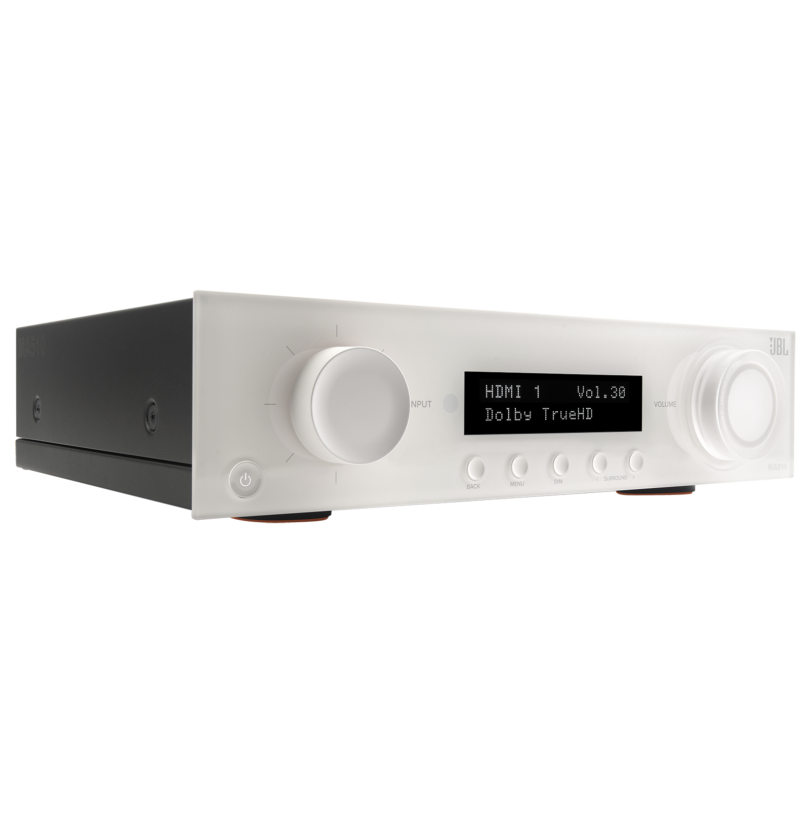 The text on the image reads: "FBL Input HDMI 1 Vol.30 Dolby TrueHD".