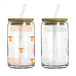 Logo Brands - Tennessee Volunteers 16oz. Step And Repeat Glass Can with Lid & Straw 2-Pack - Multicolor