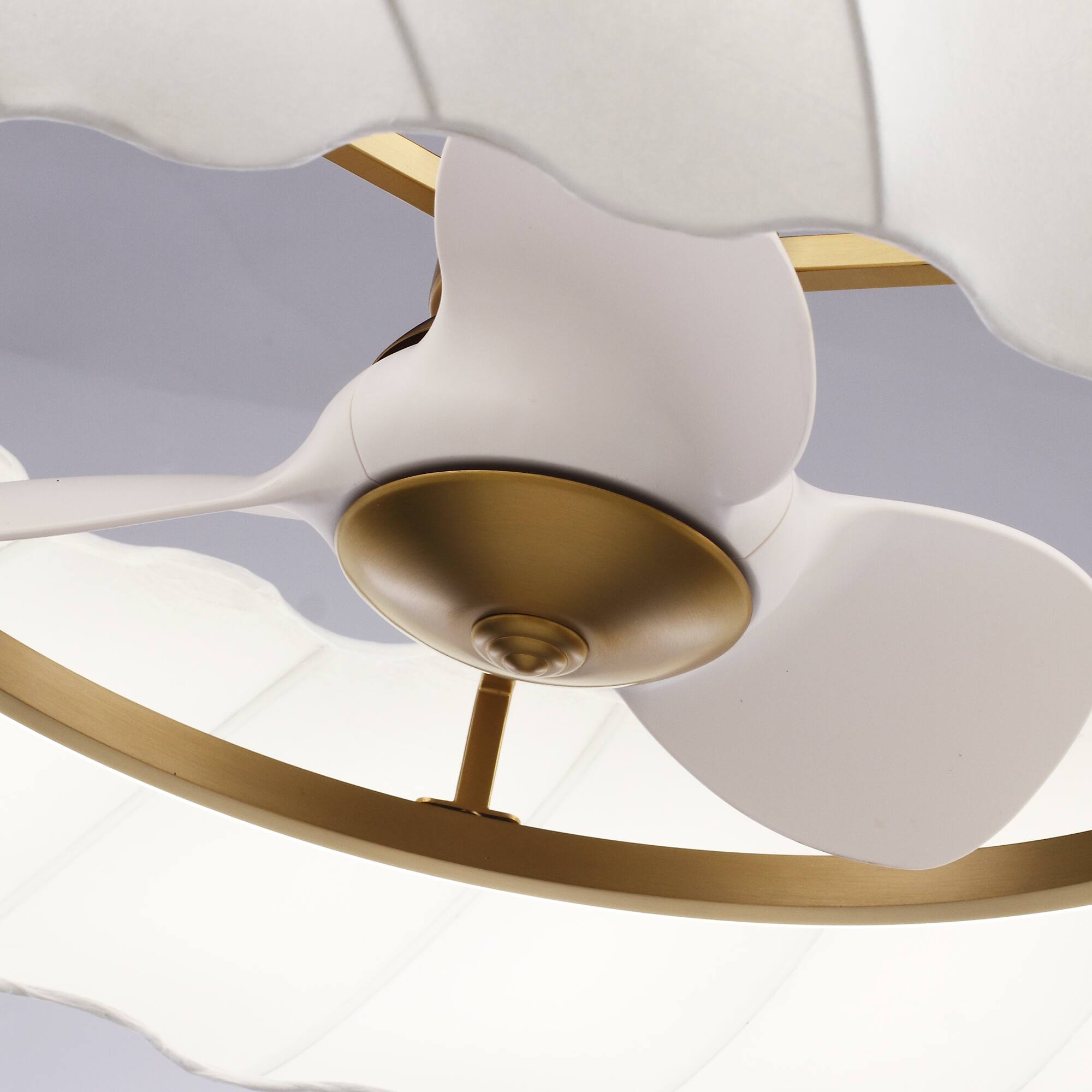 Alt View 6. Parrot Uncle - 30" Luxury Modern Silk Fandelier Ceiling Fan with LED Light, 6-Speed Reversible Motor and Remote Control - Brass.