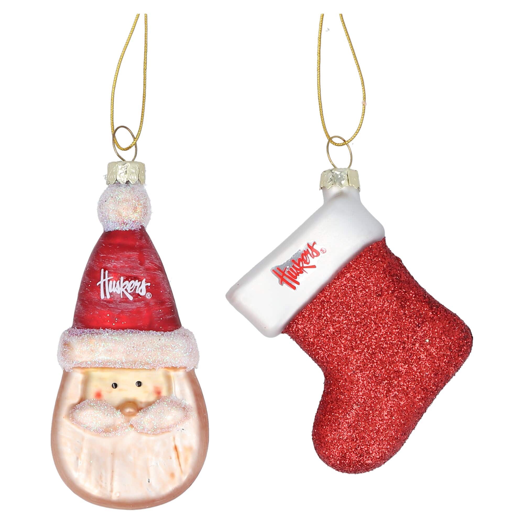 The Memory Company - Nebraska Huskers Two-Pack Santa & Stocking Blown Glass Ornament Set - Multicolor