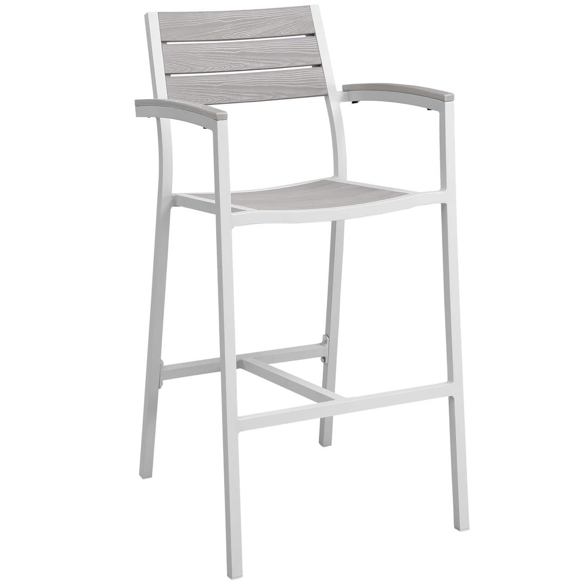 Maine Outdoor Patio Bar Stool by Modway - White Light Gray