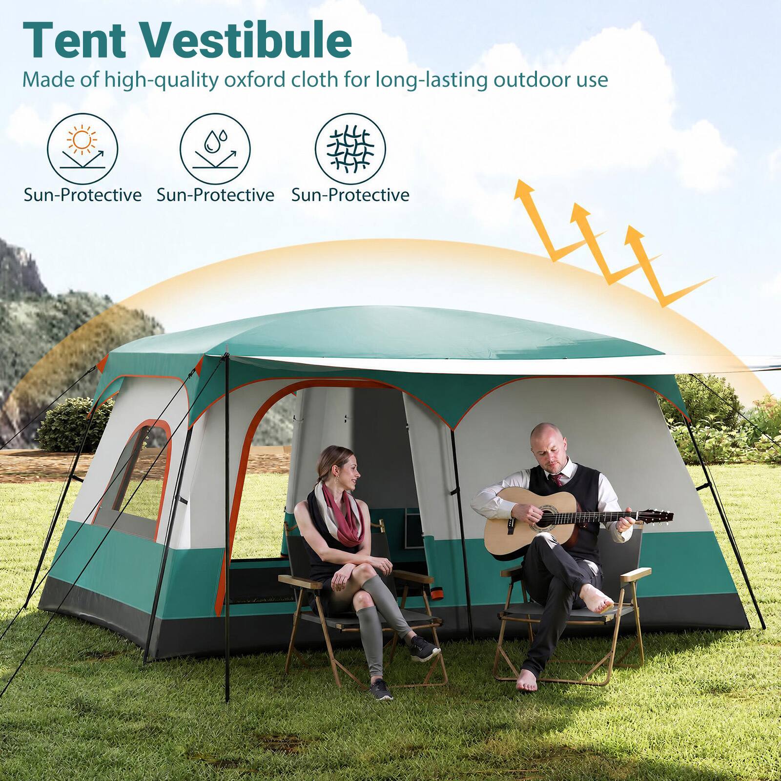 Tent Vestibule  
Made of high-quality oxford cloth for long-lasting outdoor use  

Sun-Protective  
Sun-Protective  
Sun-Protective
