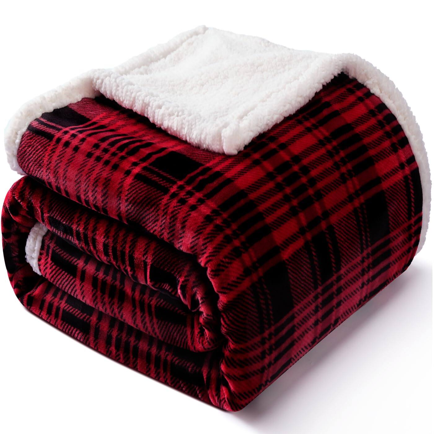 Front. Refined Abode Design - Sherpa Plaid Throw Blanket X fuzzy Fluffy Cozy Soft Fleece Flannel Plush Size Microfiber For Couch Bed Sofa - Checkered Red.
