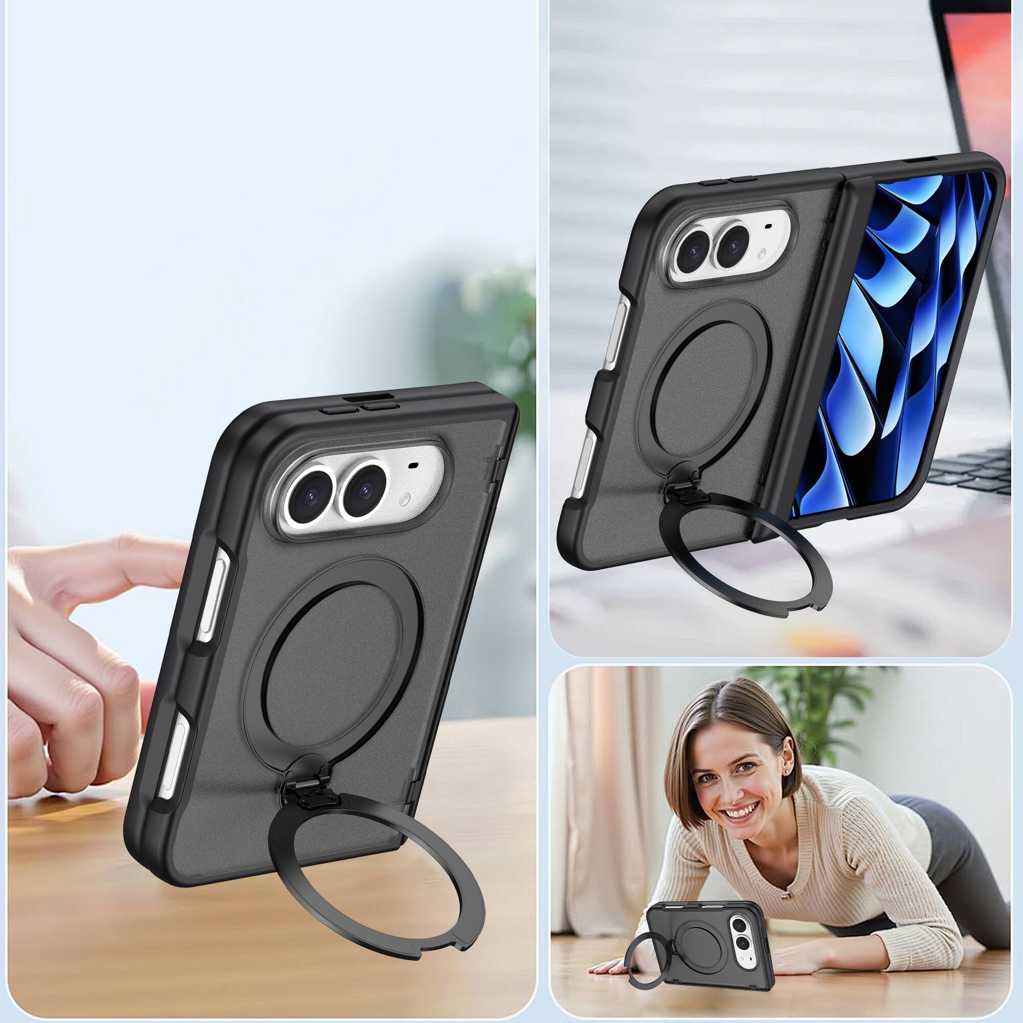 Alt View 3. Dteck - For iPhone Duo Magnetic Case Built-in Screen Protector,Shockproof Ring Stand Clear Back Hinge Protection Cover - Darkgray.