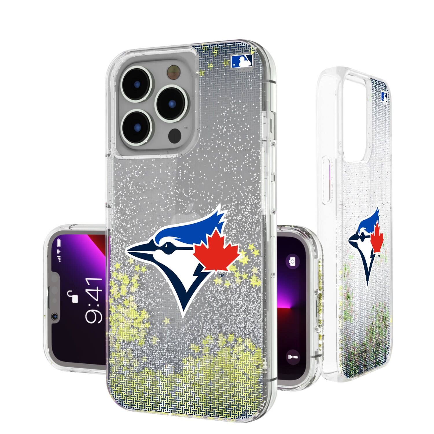 Front. Keyscaper - Toronto Blue Jays Linen Logo iPhone Glitter Case - 16 Pro - Multicolor.