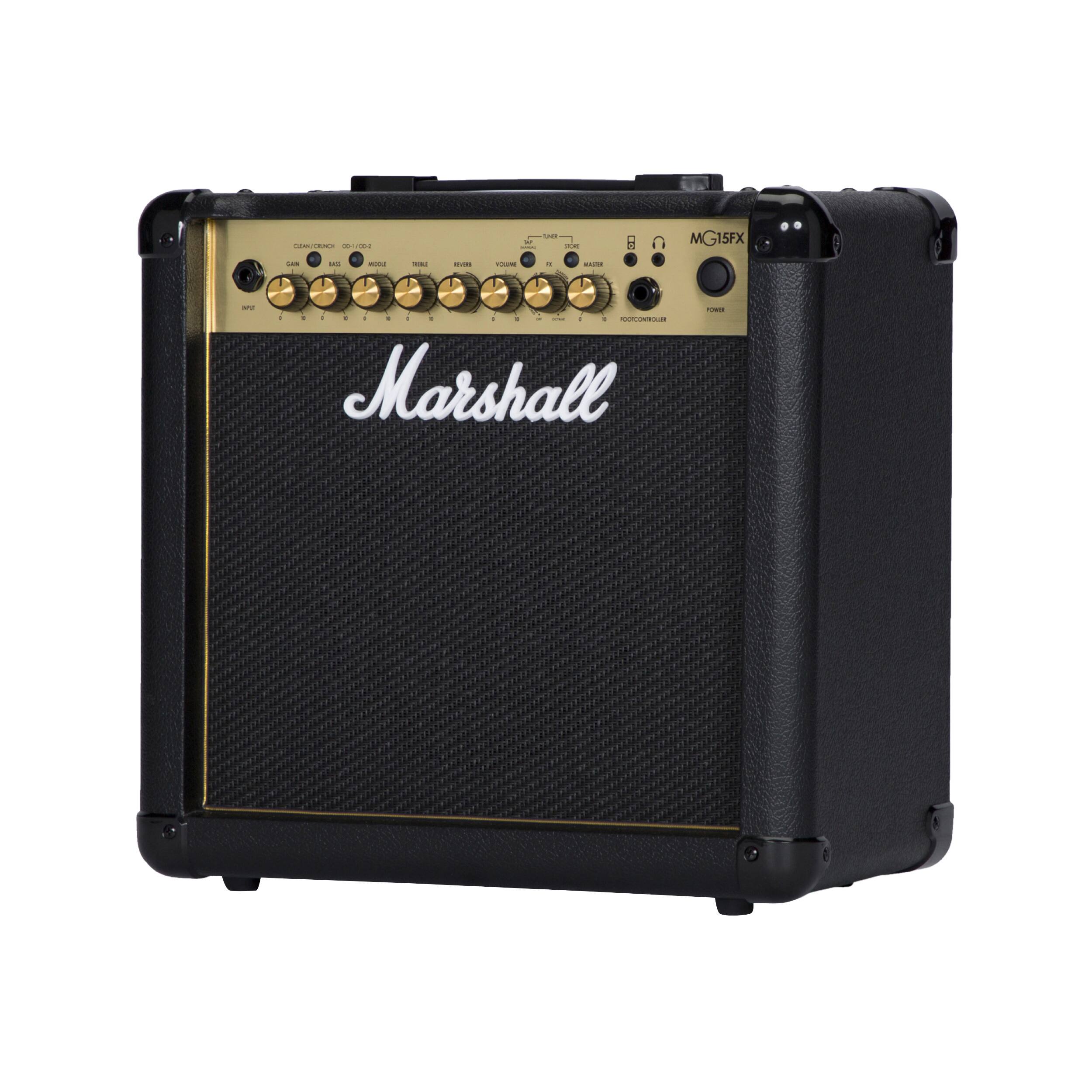 Marshall  
MG15FX  
CLEAN CHANNEL  
GAIN  
MAST  
MODEL  
TREBLE  
REVERB  
BASS  
MID  
VOLUME  
PHASE  
FOOTSWITCH  
PHONES  
MIC/IN  
MAST  
PHONES  
FOOTSWITCH