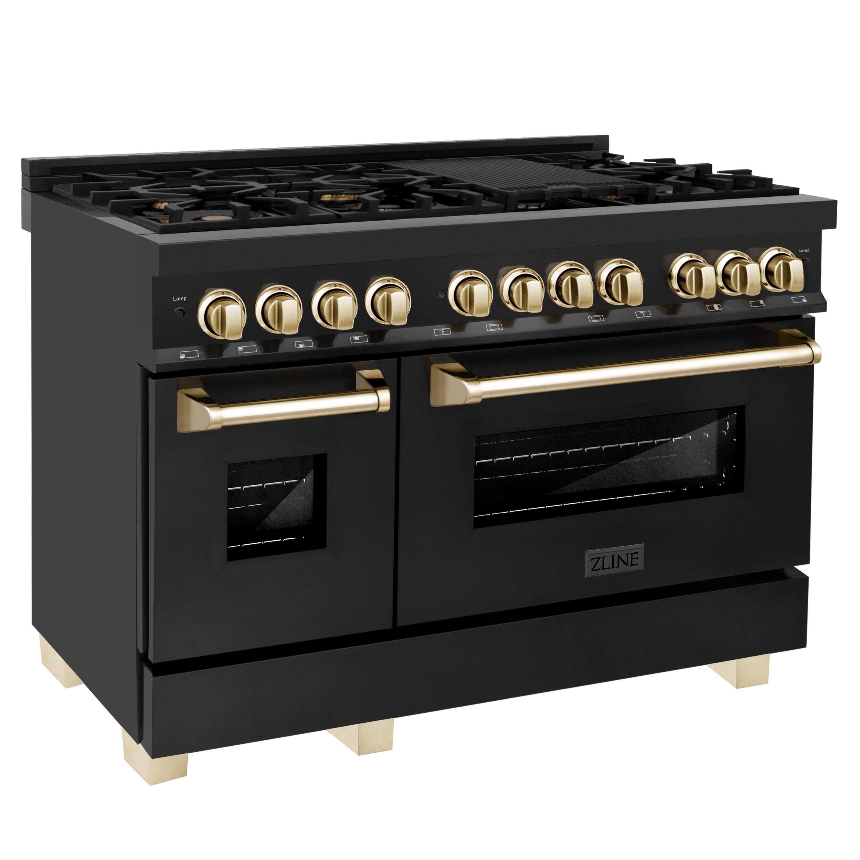Angle. ZLINE - Autograph 48" Legacy Dual Fuel Range with Gold Accents (RABZ-48-G) - Black.