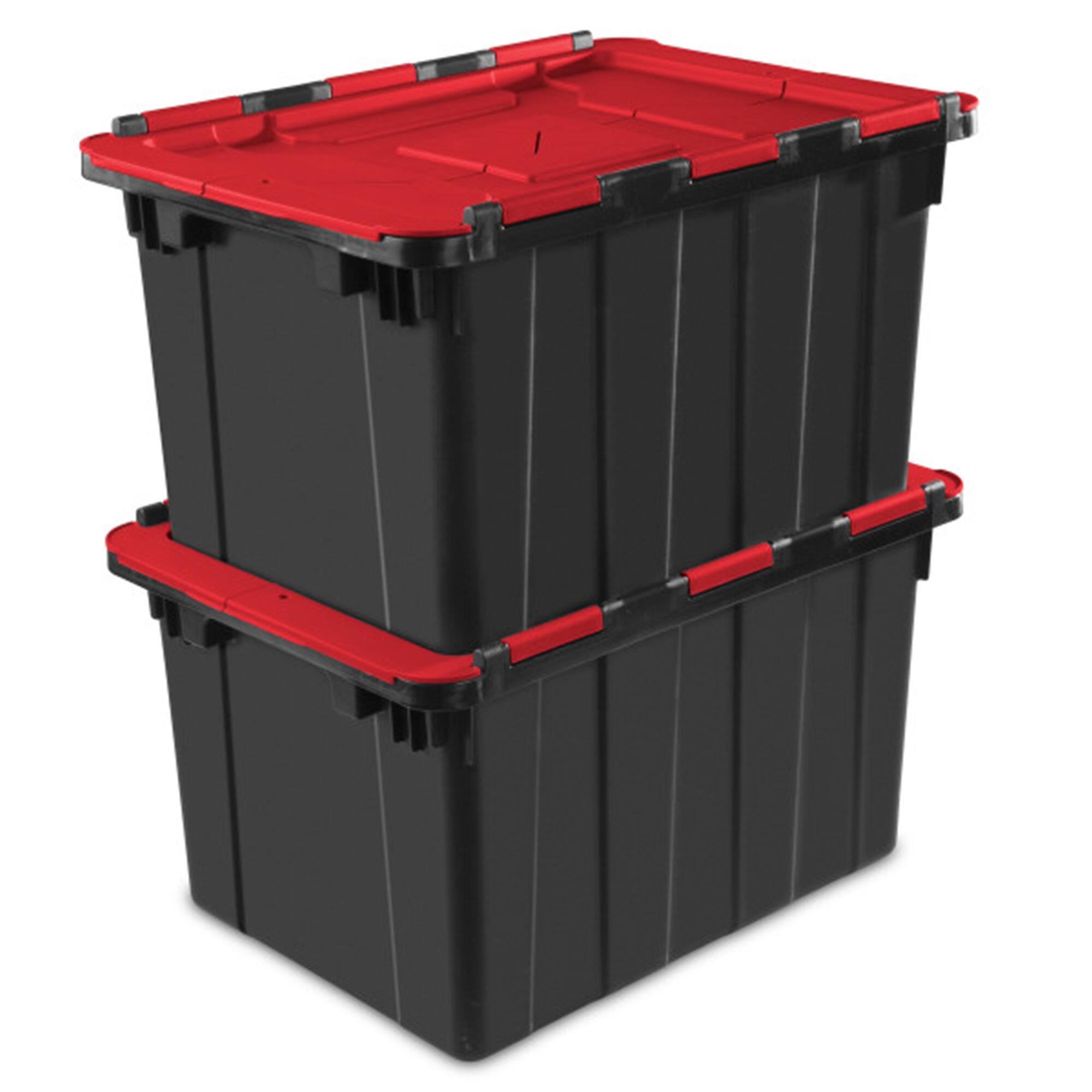 Alt View 8. Sterilite - Sterilite 12 Gallon Hinged Lid Industrial Tote, Stackable Storage Bin, 6 Pack - Black.