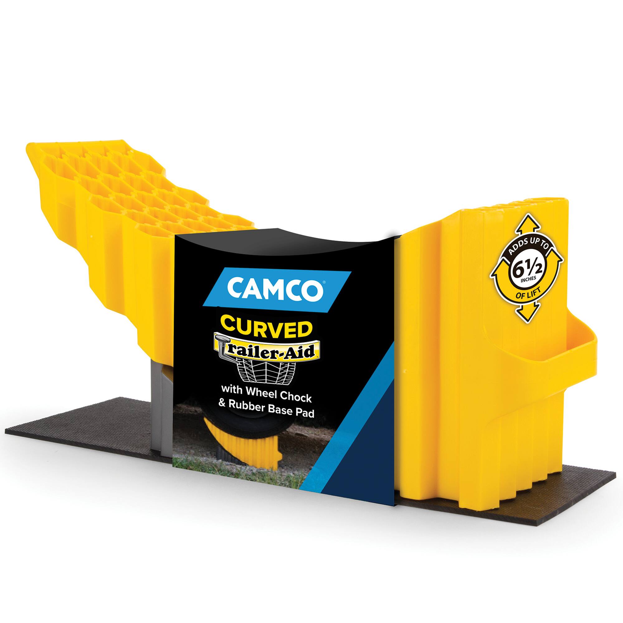 CAMCO CURVED Trailer-Aid with Wheel Chock & Rubber Base Pad ADDS UP TO 6 1/2 INCHES OF LIFT