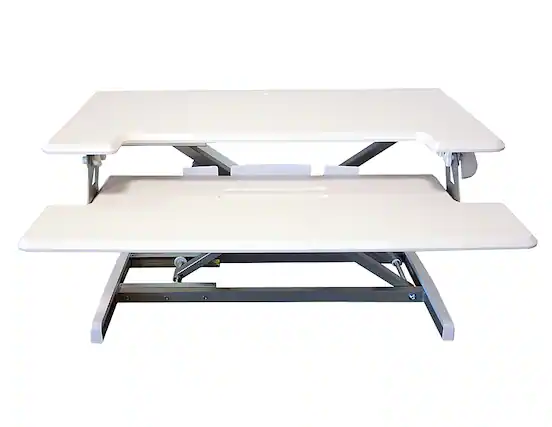 Front. Victor - Compact Height Adjustable Standing Desk Convertor with Keyboard Tray - White.