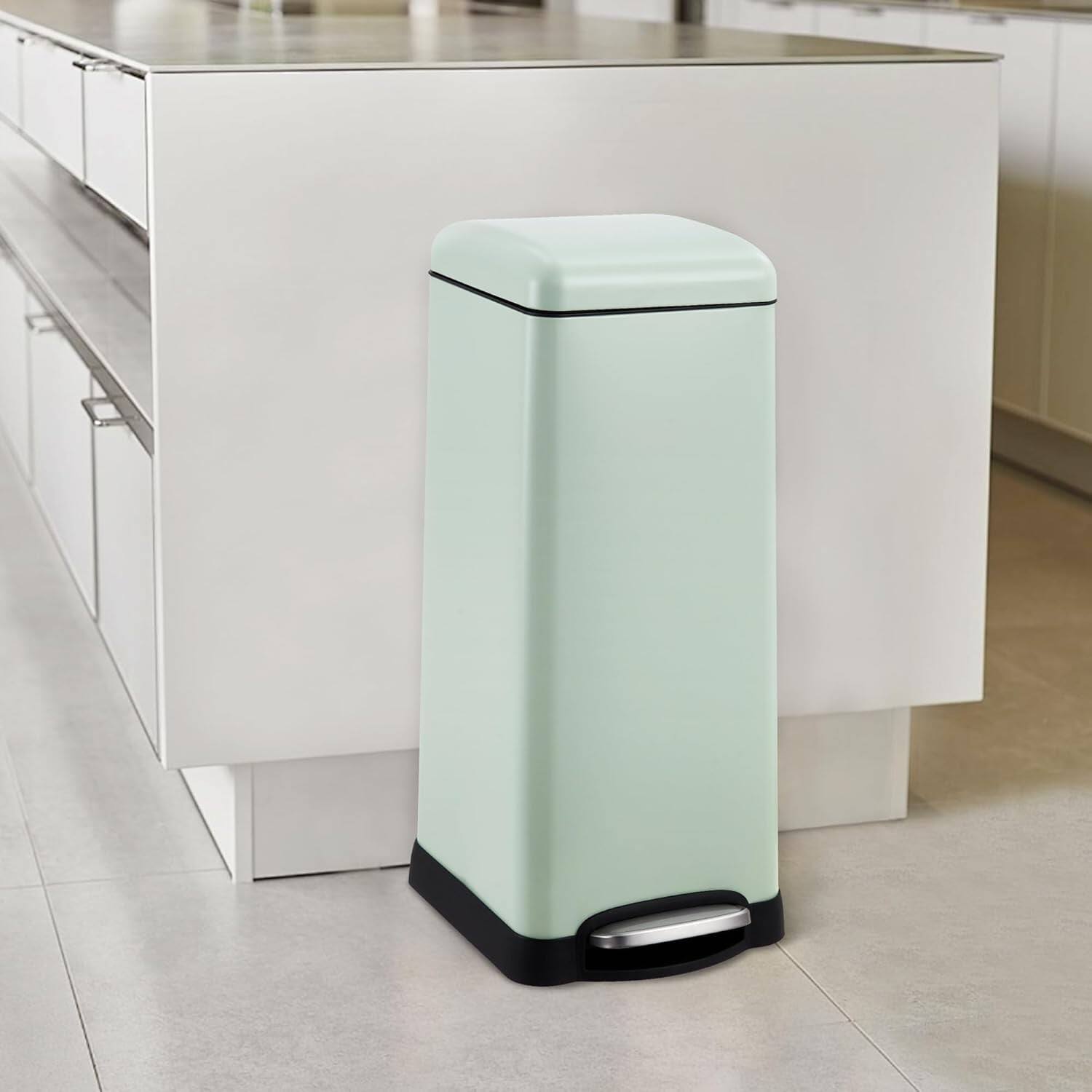 Left. Homhougo - 8 Gallon Kitchen Trash Can, Fingerprint-Proof Stainless Steel with Soft-Close Lid and Removable Buckets - Green.