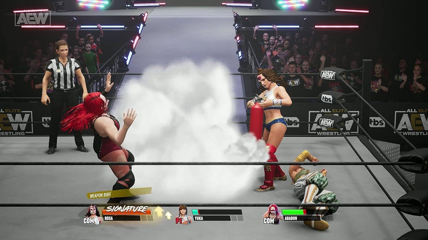 AEW ALL ELITE WRESTLING  
tbs  
COM. ROSA  
ABADON