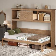 Front. Whisen - Twin Size Murphy Bed with Charging Station, Storage Drawer, Space-Saving Bed for Guest Room - Wood.