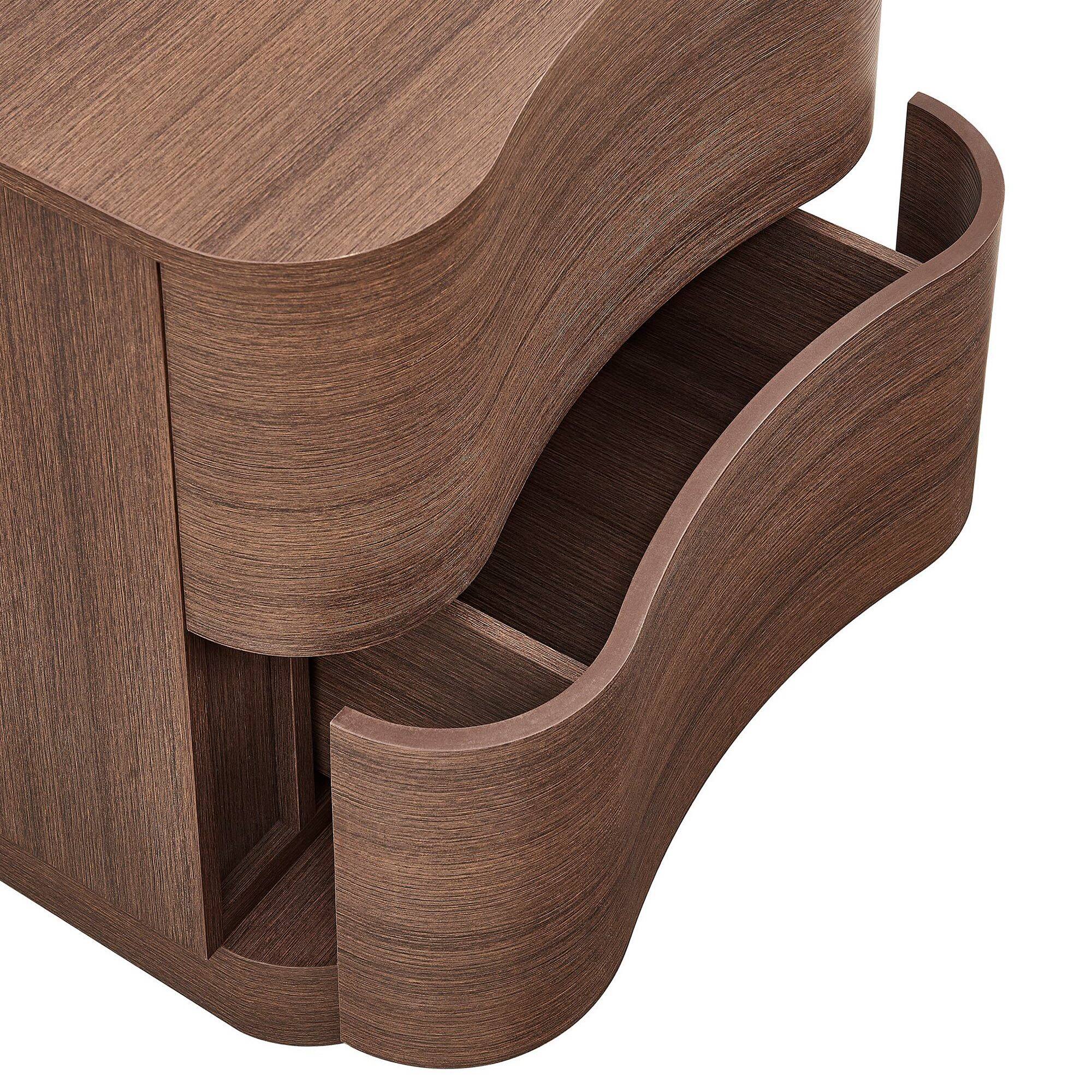 Alt View 5. Modway - Mirae 2-Drawer Curved Nightstand by Modway - Brushed Brown Oak.