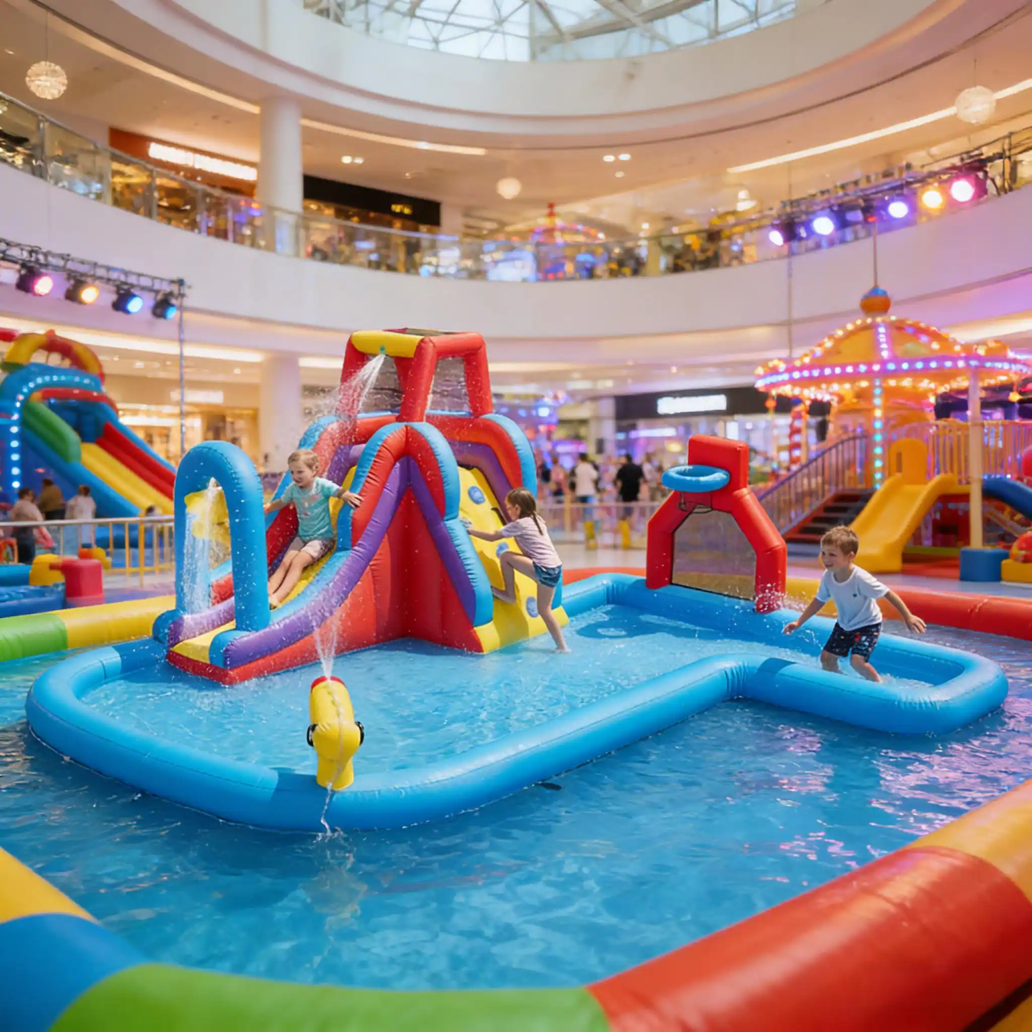 Angle. Loheer - Loheer Inflatable Water Park Blow Up Water Slide Bouncy Castle with 480W Blower Kids Backyard Splash Pool 6 in 1.
