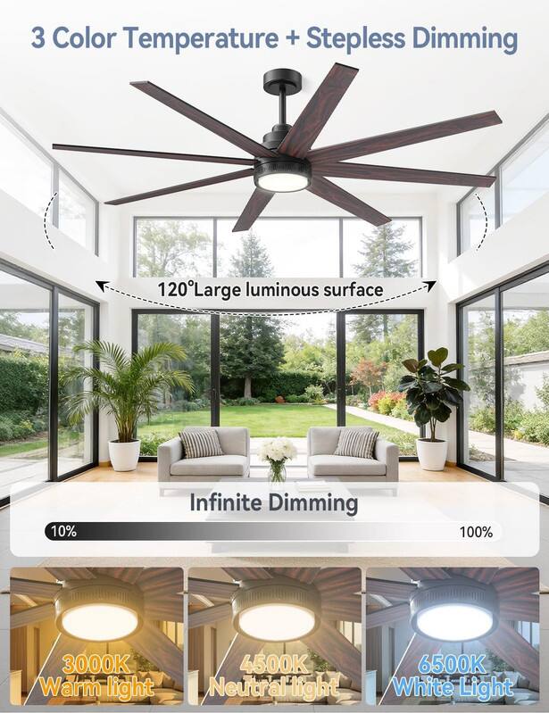 3 Color Temperature + Stepless Dimming  
120° Large luminous surface  
Infinite Dimming  
10% - 100%  
3000K Warm light  
4500K Neutral light  
6500K White Light