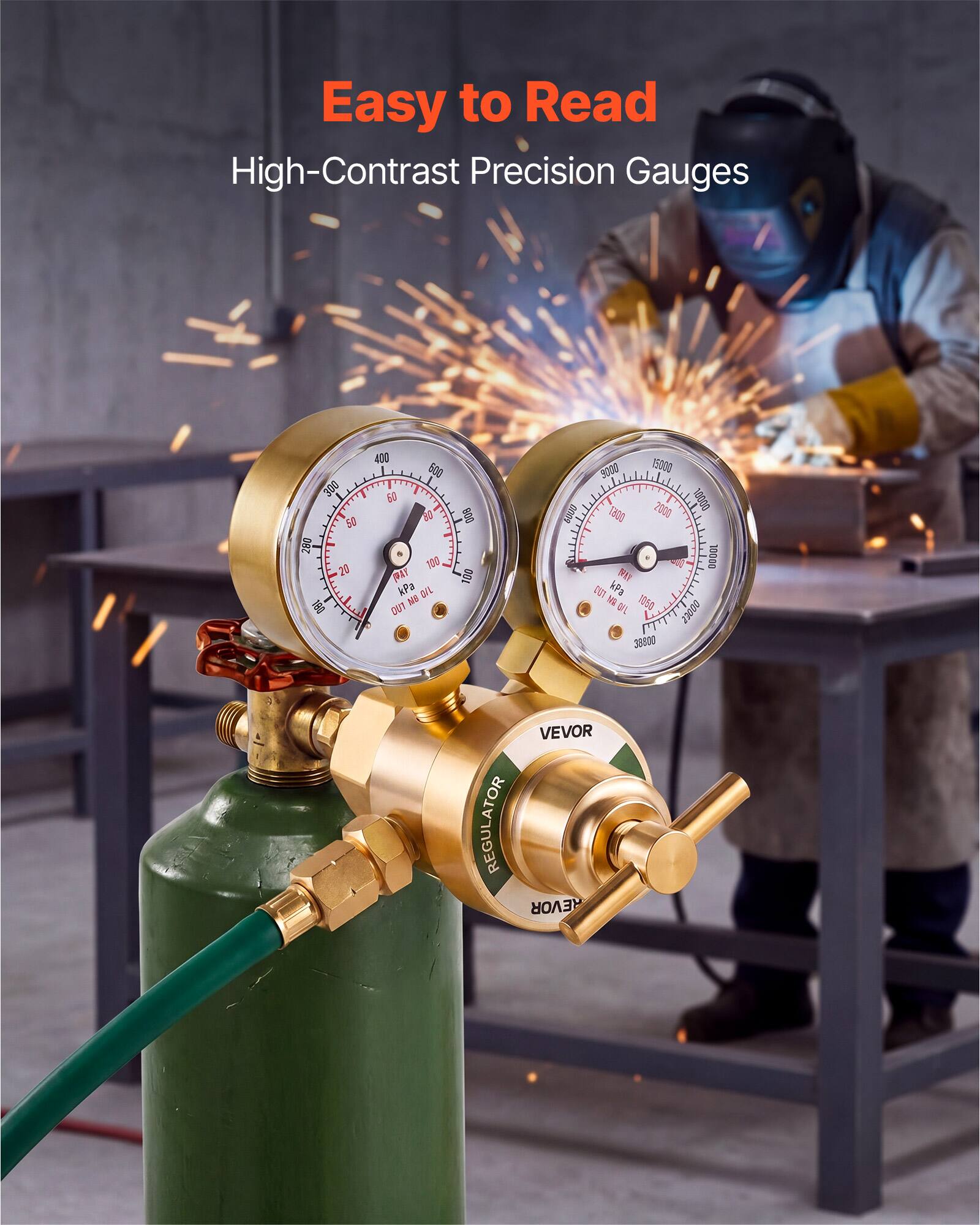 Easy to Read High-Contrast Precision Gauges

OBE - 50 280 21  400 500 68 d3 1OO FAY kPa DIL  OUT 908 100 n 3000 15000 2000 10000 1300  10000 OR un kPa V 1050 L C 53020  38800 VEVOR REGULATOR REVOR