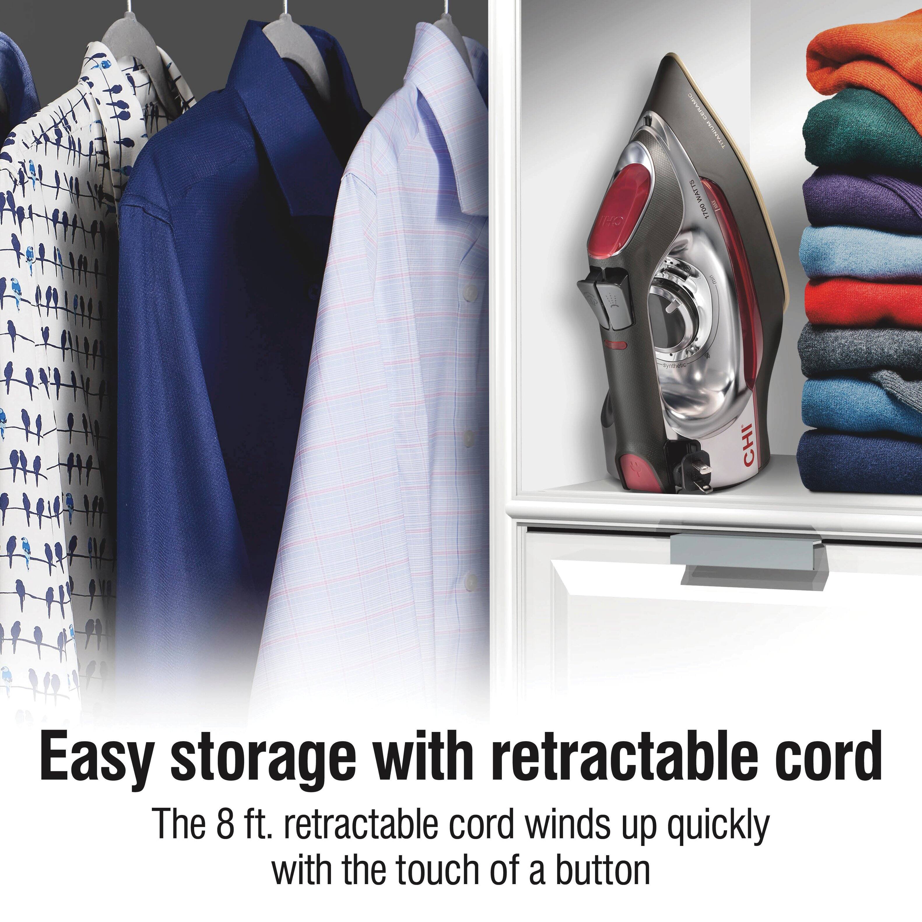 Easy storage with retractable cord  
The 8 ft. retractable cord winds up quickly with the touch of a button