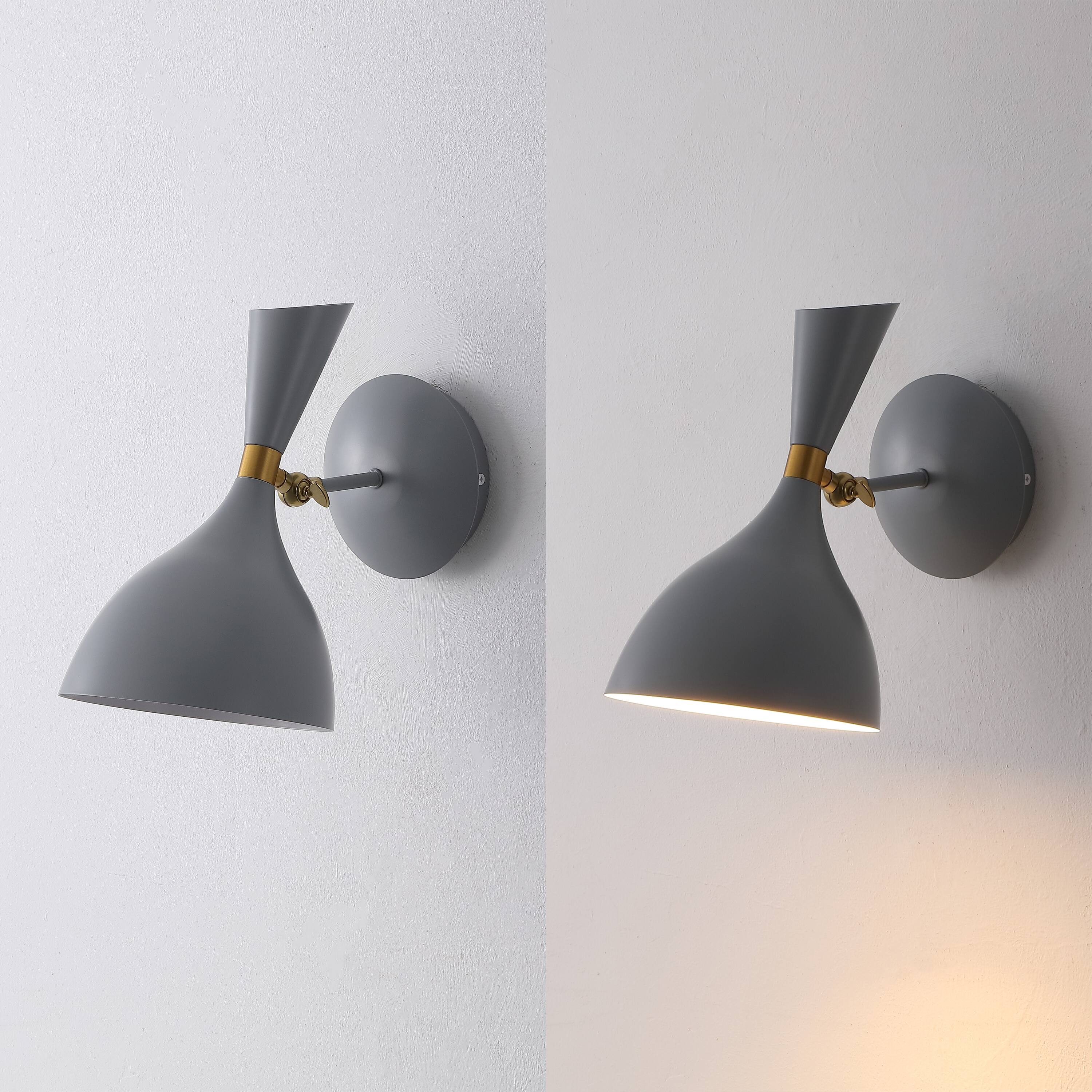 Alt View 5. Jonathan Y - Josef 10" Adjustable Iron Retro LED Wall Sconce, Gray - Gray/Brass Gold.