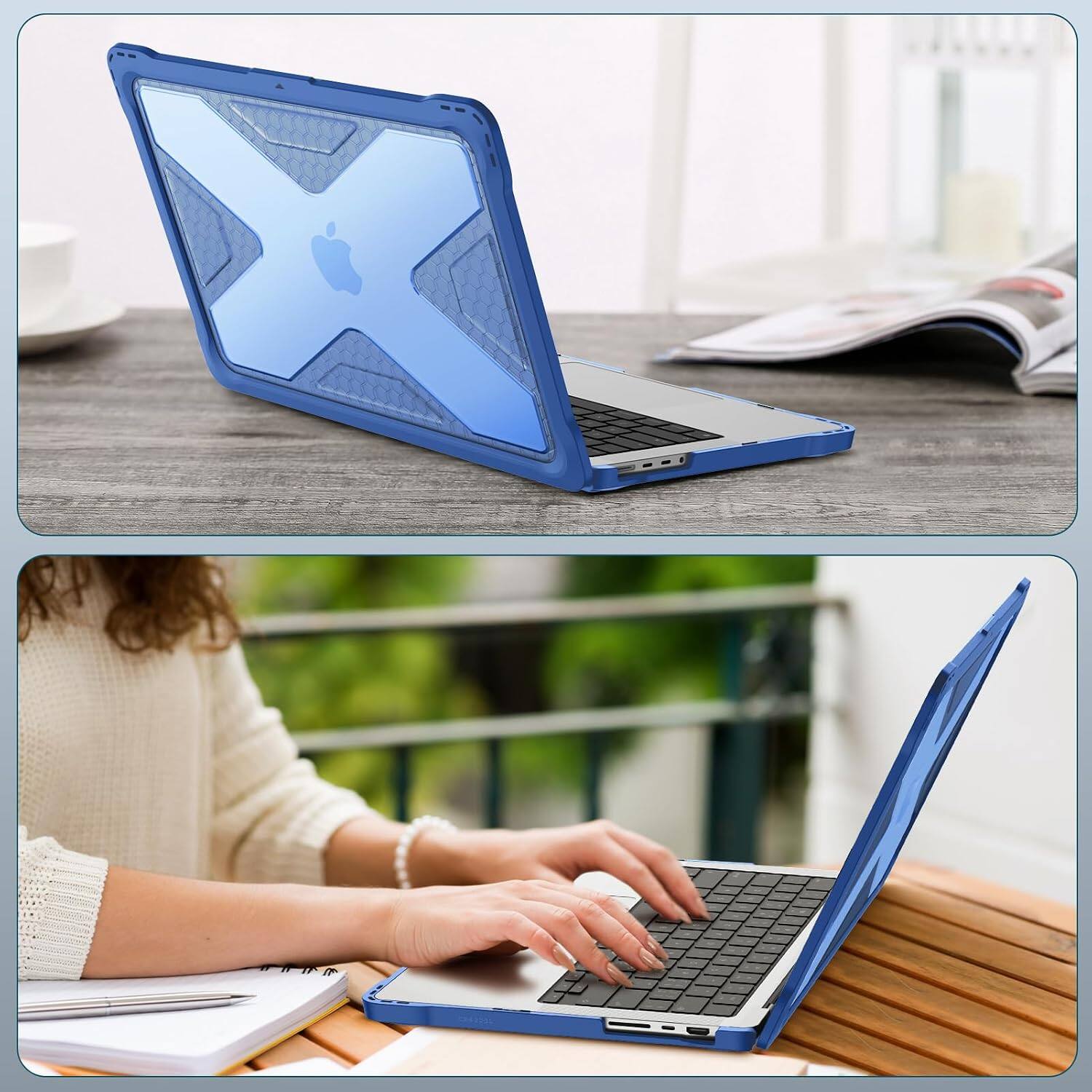 Alt View 3. Fintie - Rugged Case for MacBook Pro 14 Inch (2021-2026 Release) with M5 M4 M3 M2 M1 Chip, TPU Bumper, Hard Shell Cover - Blue .
