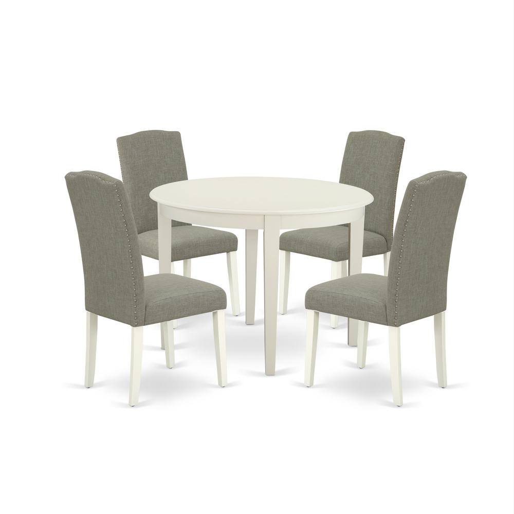 Back. East West Furniture - Dining Room Set Linen White - Brown.