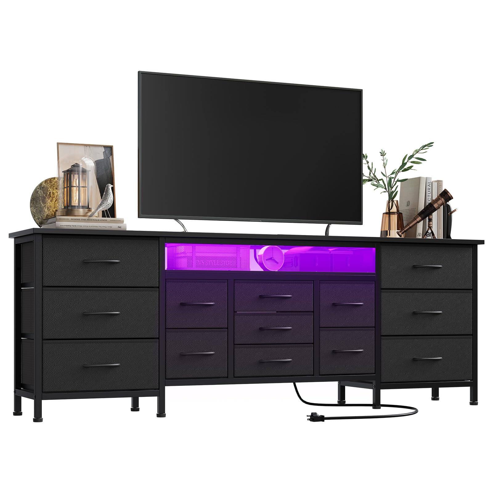 Front. Acekool - 70 Inch Long Dresser TV Stand for 65, 75, 80 Inch TV, Wide 13 Chest of Fabric Drawers Dresser - Black.