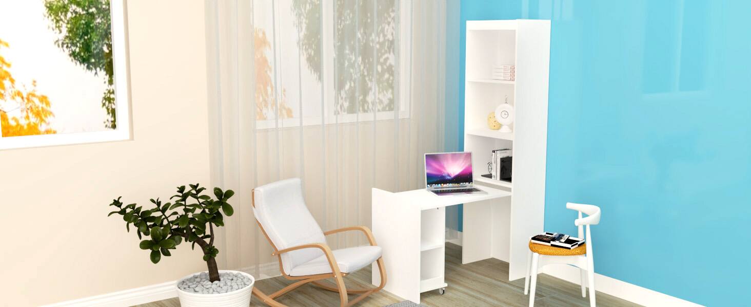 Alt View 10. Tiramisubest - Queen Size Modern Murphy Bed with Table, White, Space-Saving - White.