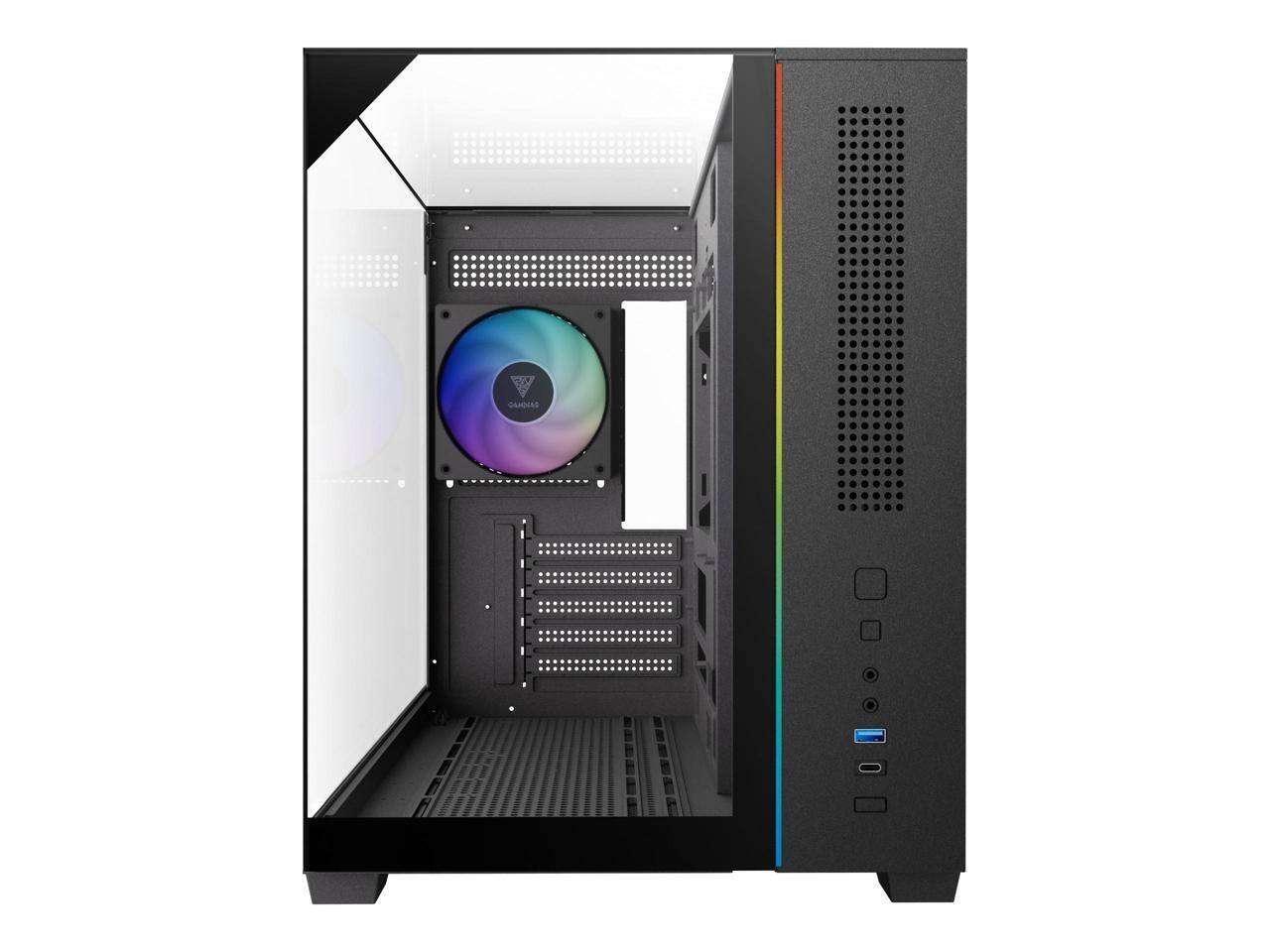 Back. GAMDIAS - Gamdias ATLAS M3M 3-side glass pc case micro-ATX mATX min-ATX iTX, 3x120mm ARGB fans PWM, 400mm GPU - Black.