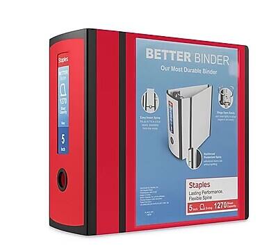 BETTER BINDER  
Our Most Durable Binder  

Staples  
Lasting Performance, Flexible Spine  

5  
1270  

Staples  
Lasting Performance, Flexible Spine  
5  
1270