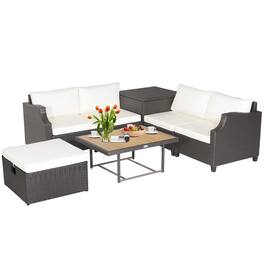 Costway - 7pcs Patio Outdoor PE Wicker Cushioned Furniture Conversation Set Sectional Sofa - Off White,Mix Brown