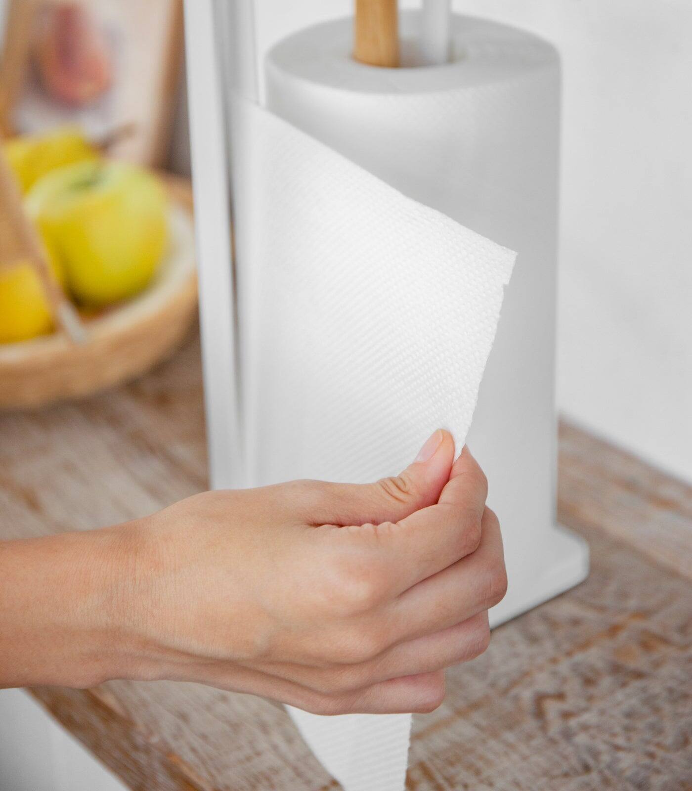 Alt View 2. Yamazaki Home - Paper Towel Holder - Steel + Wood - White.