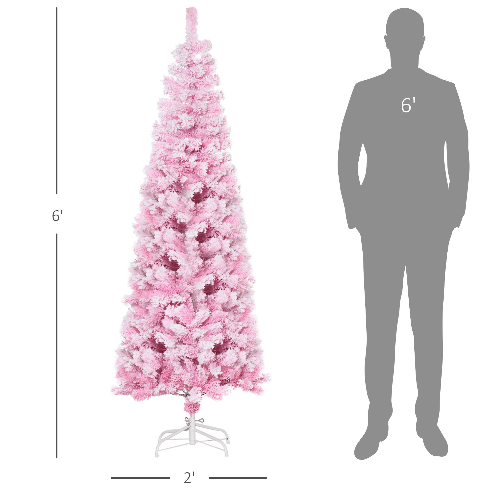 Alt View 2. Homcom - Unlit Snow Flocked Artificial Pencil Christmas Tree, Slim Pine Shape, Realistic Branches - pink.