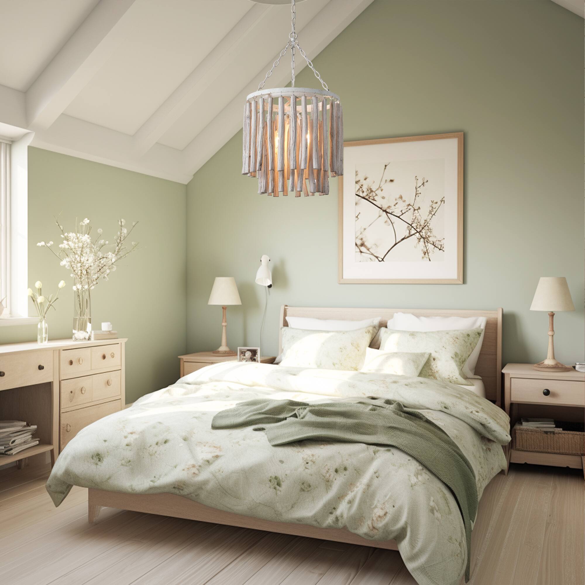 Alt View 2. Parrot Uncle - 17"W Farmhouse White Wooden Adjustable 4-Light Chandelier - White.