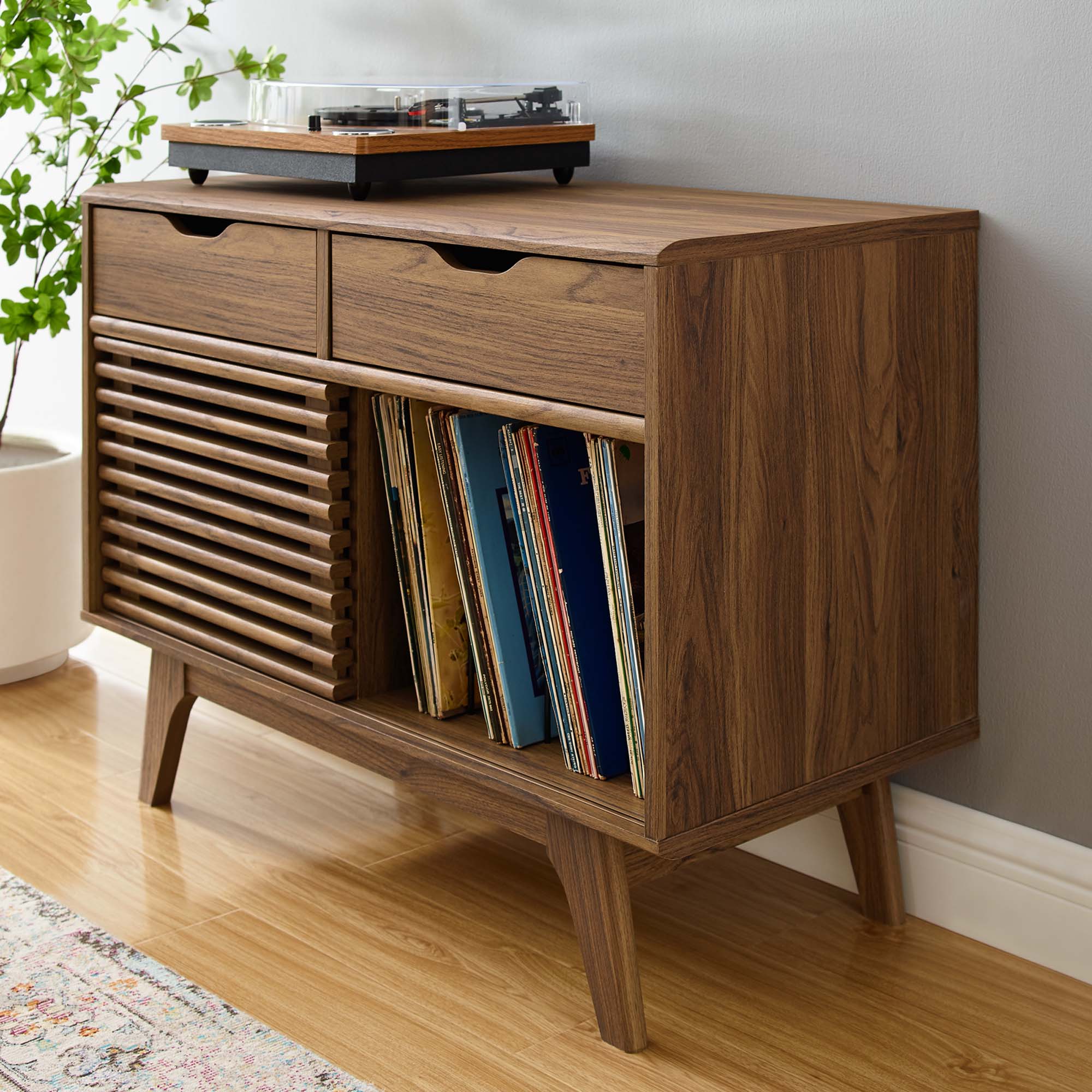 Back. Modway - Render Vinyl Record Display Stand by Modway - Walnut.